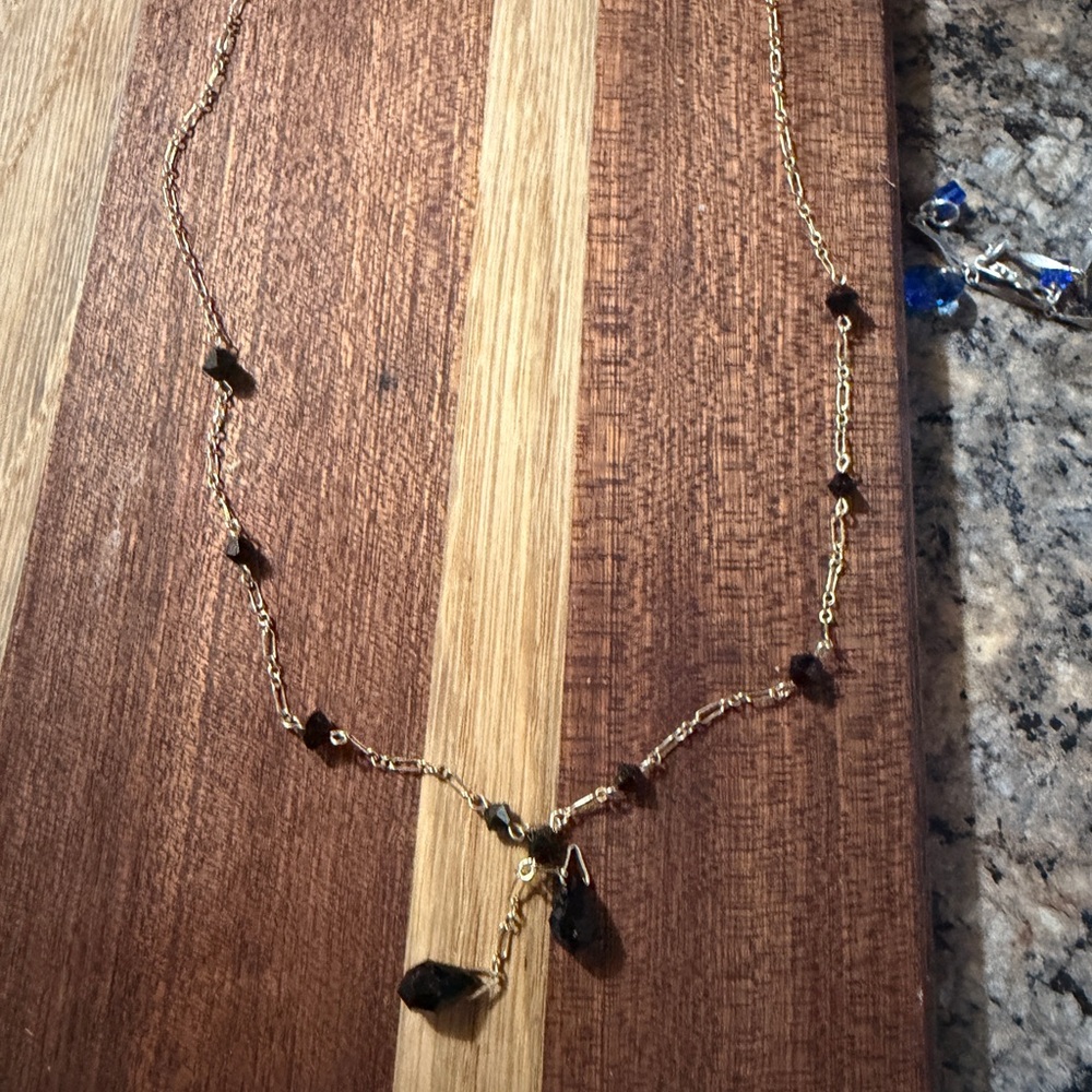 14kf Gold Chain Necklace with Dark Garnet Bead